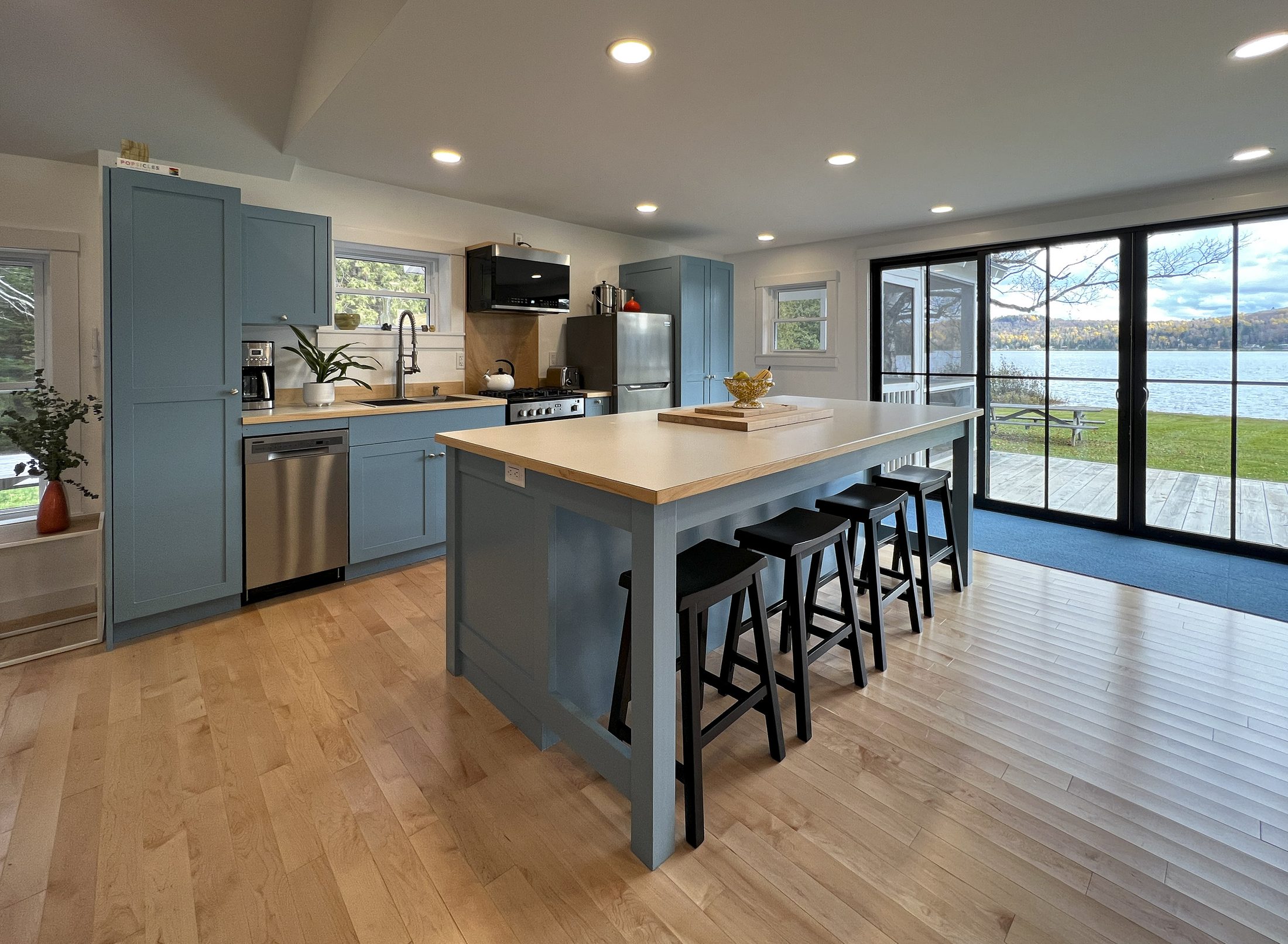 Shadow Lake Cottage — New kitchen with butcher-block island