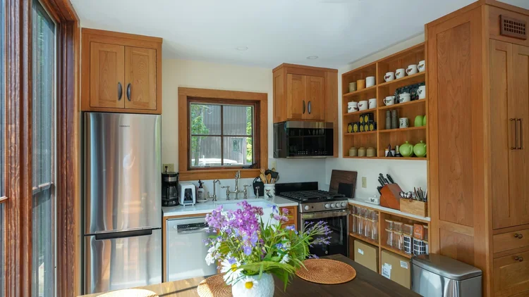 Gunther Accessory Dwelling — Cherry kitchen with open shelving