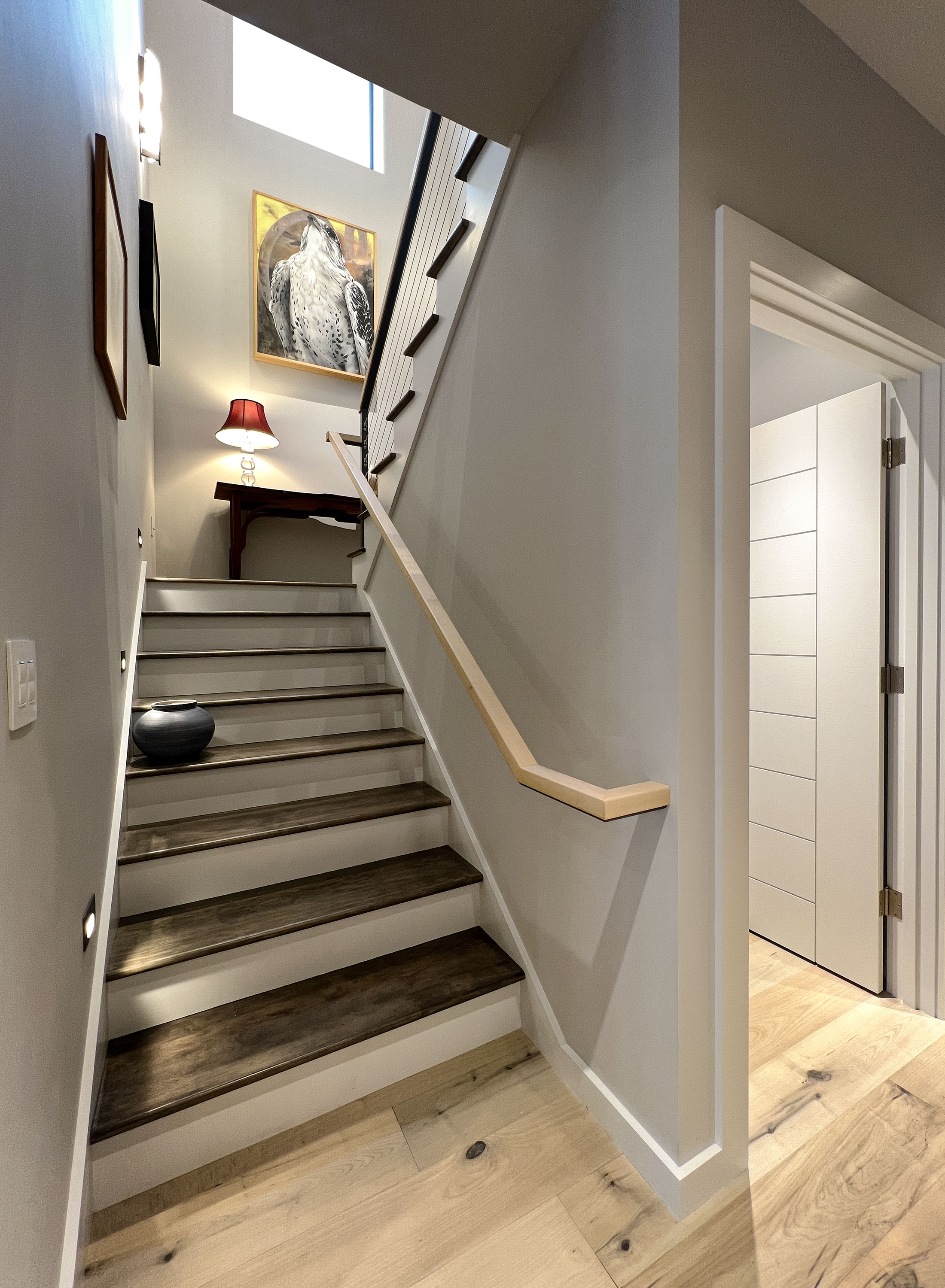 Steel Residence — Stair with cable rail and top light