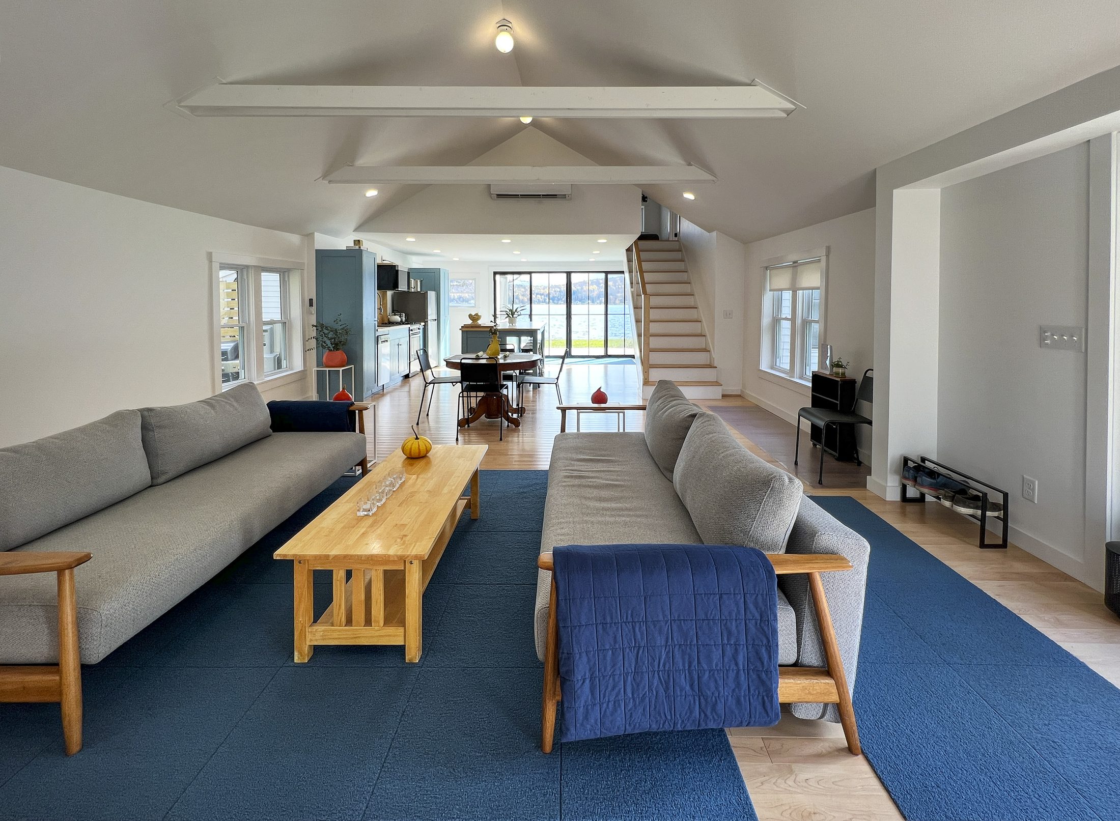 Shadow Lake Cottage — Living toward the kitchen and new stair