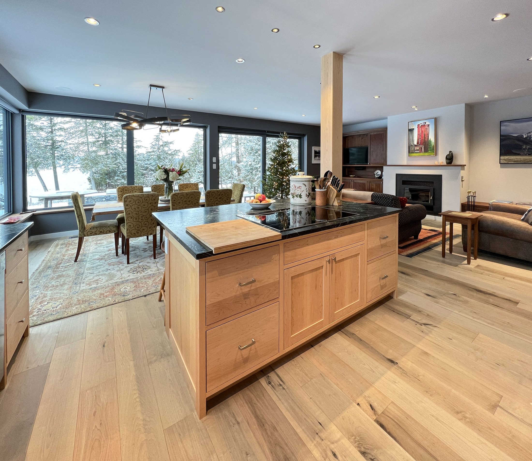 Steel Residence — Kitchen island looking to the living room